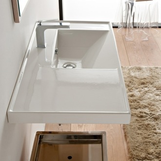 Bathroom Sink Rectangular White Ceramic Drop In or Wall Mounted Bathroom Sink Scarabeo 3009