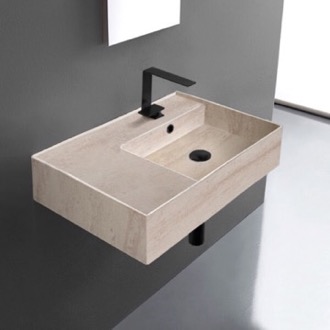 Wall Mounted Sink in Ceramic, Modern, Rectangular, 32, with Counter Space, Teorema 2 Scarabeo 5115 by Nameeks