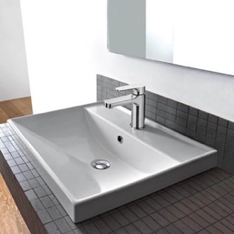 Bathroom Sink Square White Ceramic Drop In or Wall Mounted Bathroom Sink Scarabeo 3001