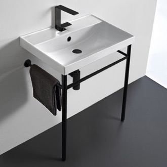 Console Bathroom Sink Ceramic Console Sink and Matte Black Stand, 24