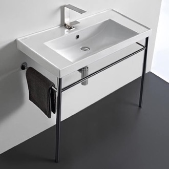 Console Bathroom Sink Rectangular Ceramic Console Sink and Polished Chrome Stand, 36