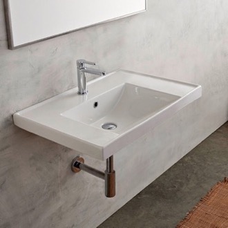 Bathroom Sink Rectangular White Ceramic Drop In or Wall Mounted Bathroom Sink Scarabeo 3005
