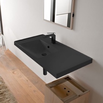 Bathroom Sink Rectangular Matte Black Ceramic Wall Mounted Bathroom Sink Scarabeo 3008-49