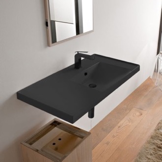Bathroom Sink Rectangular Matte Black Ceramic Wall Mounted Bathroom Sink Scarabeo 3009-49