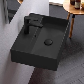Bathroom Sink Rectangular Black Ceramic Wall Mounted or Vessel Sink Scarabeo 5111-49