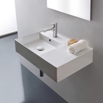 Bathroom Sink Rectangular Ceramic Wall Mounted or Vessel Sink With Counter Space Scarabeo 5114