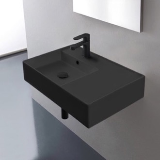 Bathroom Sink Black Ceramic Wall Mounted or Vessel Sink With Counter Space Scarabeo 5114-49