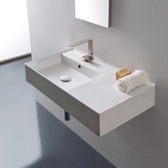 Bathroom Sink Rectangular Ceramic Wall Mounted or Vessel Sink With Counter Space Scarabeo 5115