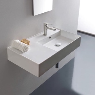 Bathroom Sink Rectangular Ceramic Wall Mounted or Vessel Sink With Counter Space Scarabeo 5118