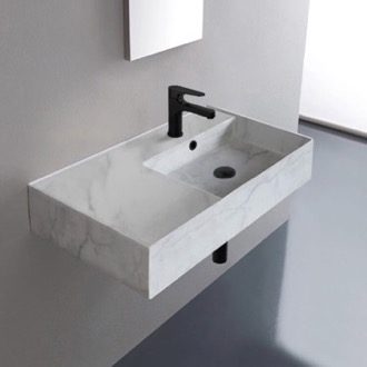 Bathroom Sink Marble Design Ceramic Wall Mounted or Vessel Sink With Counter Space Scarabeo 5118-F