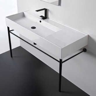 Console Bathroom Sink Ceramic Console Sink and Matte Black Stand, 40