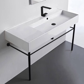 Console Bathroom Sink Ceramic Console Sink and Matte Black Stand, 40