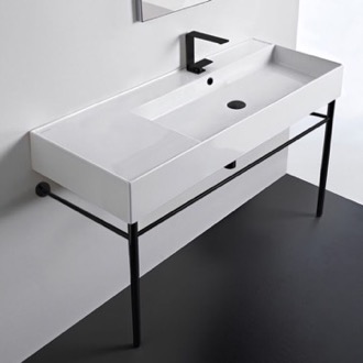Console Bathroom Sink Ceramic Console Sink and Matte Black Stand, 48