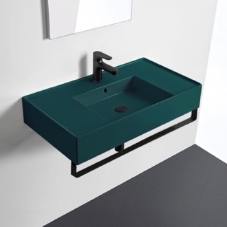 Bathroom Sink Green Console Sink With Black Towel Bar, Modern Scarabeo 5123-55-TB-BLK