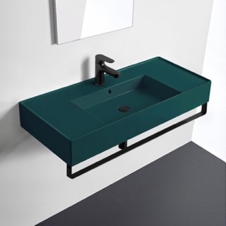 Bathroom Sink Green Console Sink With Black Towel Bar, Modern Scarabeo 5124-55-TB-BLK