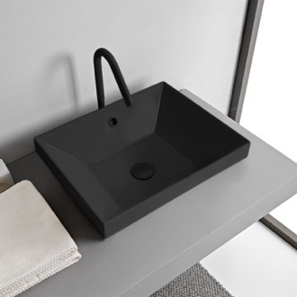 Bathroom Sink Rectangular Matte Black Ceramic Drop In Sink Scarabeo 5130-49