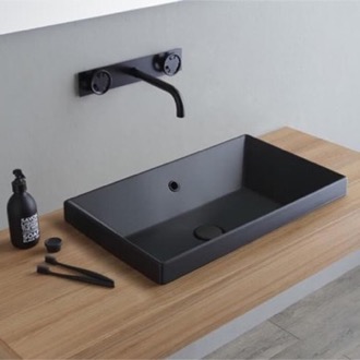 Bathroom Sink Rectangular Matte Black Ceramic Drop In Sink Scarabeo 5131-49