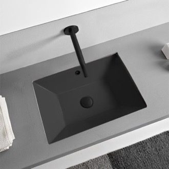 Bathroom Sink Rectangular Matte Black Ceramic Undermount Sink Scarabeo 5134-49
