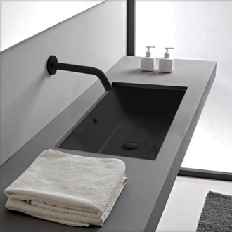 Bathroom Sink Rectangular Matte Black Ceramic Undermount Sink Scarabeo 5135-49
