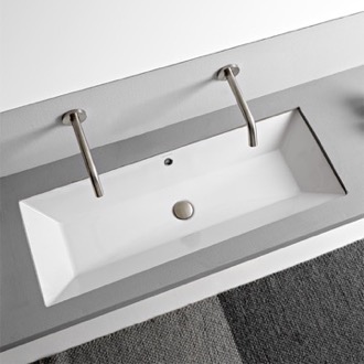 Bathroom Sink Undermount Sink, Trough, White Ceramic Scarabeo 5137