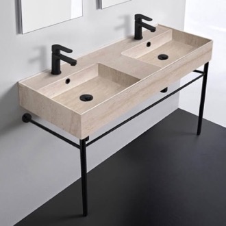 Console Bathroom Sink Modern Double Console Sink, Travertine Style Sink, 48
