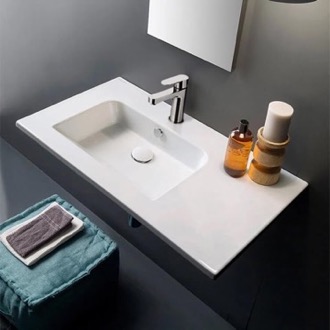 Bathroom Sink Sleek Rectangular Ceramic Wall Mounted Sink With Counter Space Scarabeo 5211