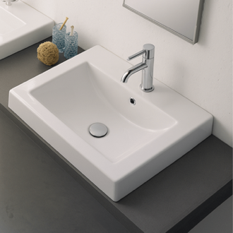 Bathroom Sink Square White Ceramic Drop In Sink Scarabeo 8025/A