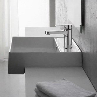 Bathroom Sink Square White Ceramic Semi-Recessed Sink Scarabeo 8031/D