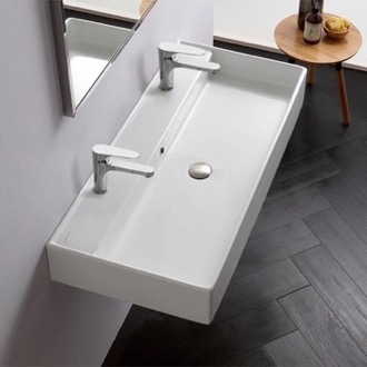 Bathroom Sink Trough Ceramic Wall Mounted or Vessel Sink Scarabeo 8031/R-100B