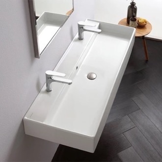 Bathroom Sink Trough Ceramic Wall Mounted or Vessel Sink Scarabeo 8031/R-120B