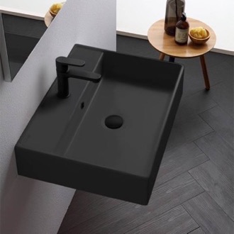 Bathroom Sink Rectangular Black Ceramic Wall Mounted or Vessel Sink Scarabeo 8031/R-60-49