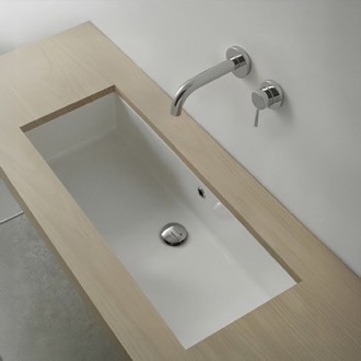 Bathroom Sink Rectangular Ceramic Trough Undermount Sink Scarabeo 8092