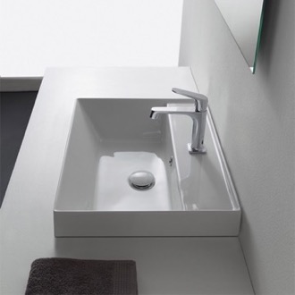 Bathroom Sink Drop In Sink Bathroom Sink, White Ceramic, Square Scarabeo 5108