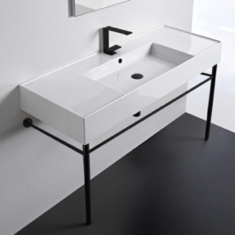 Console Bathroom Sink Ceramic Console Sink and Matte Black Stand, 48
