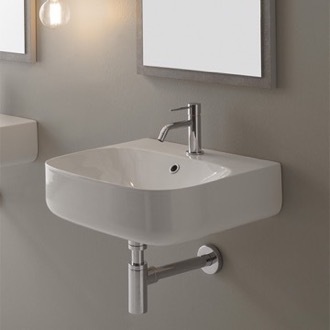 Bathroom Sink Round White Ceramic Wall Mounted Sink Scarabeo 5507