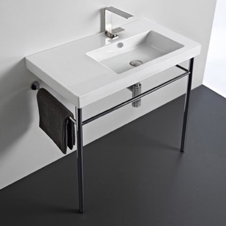 Console Bathroom Sink Rectangular Ceramic Console Sink and Polished Chrome Stand, 32