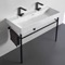 Trough White Ceramic Console Sink and Matte Black Stand, 40