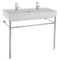 Trough White Ceramic Console Sink and Polished Chrome Stand, 40