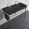Trough Matte Black Ceramic Console Sink and Polished Chrome Stand, 40
