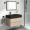 Wall Mounted Bathroom Vanity, Modern, Brown Oak, Black Ceramic Sink, 32 Inch