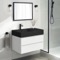 Wall Mounted Bathroom Vanity, Modern, Glossy White, Black Ceramic Sink, 32 Inch