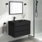 Black Wall Mounted Bathroom Vanity, Modern, 32 Inch