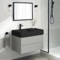 Wall Mounted Bathroom Vanity, Modern, Grey Mist, Black Ceramic Sink, 32 Inch