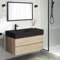 Wall Mounted Bathroom Vanity, Modern, Brown Oak, Black Ceramic Sink, 40 Inch