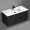 40 Inch Black Wall Mounted Bathroom Vanity, Ceramic Sink with Counter Space, 1 Door, 2 Drawers