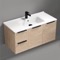 40 Inch Wall Mounted Bathroom Vanity, Ceramic Sink with Counter Space, 2 Doors, 2 Drawers, Brown Oak