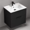 Wall Mounted Small Black Bathroom Vanity, Modern, 26 Inch