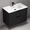 34 Inch Matte Black Floating Bathroom Vanity