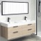 Double Floating Bathroom Vanity, Modern, Brown Oak, 56 Inch