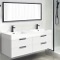 Double Floating Bathroom Vanity, Modern, Glossy White, 56 Inch